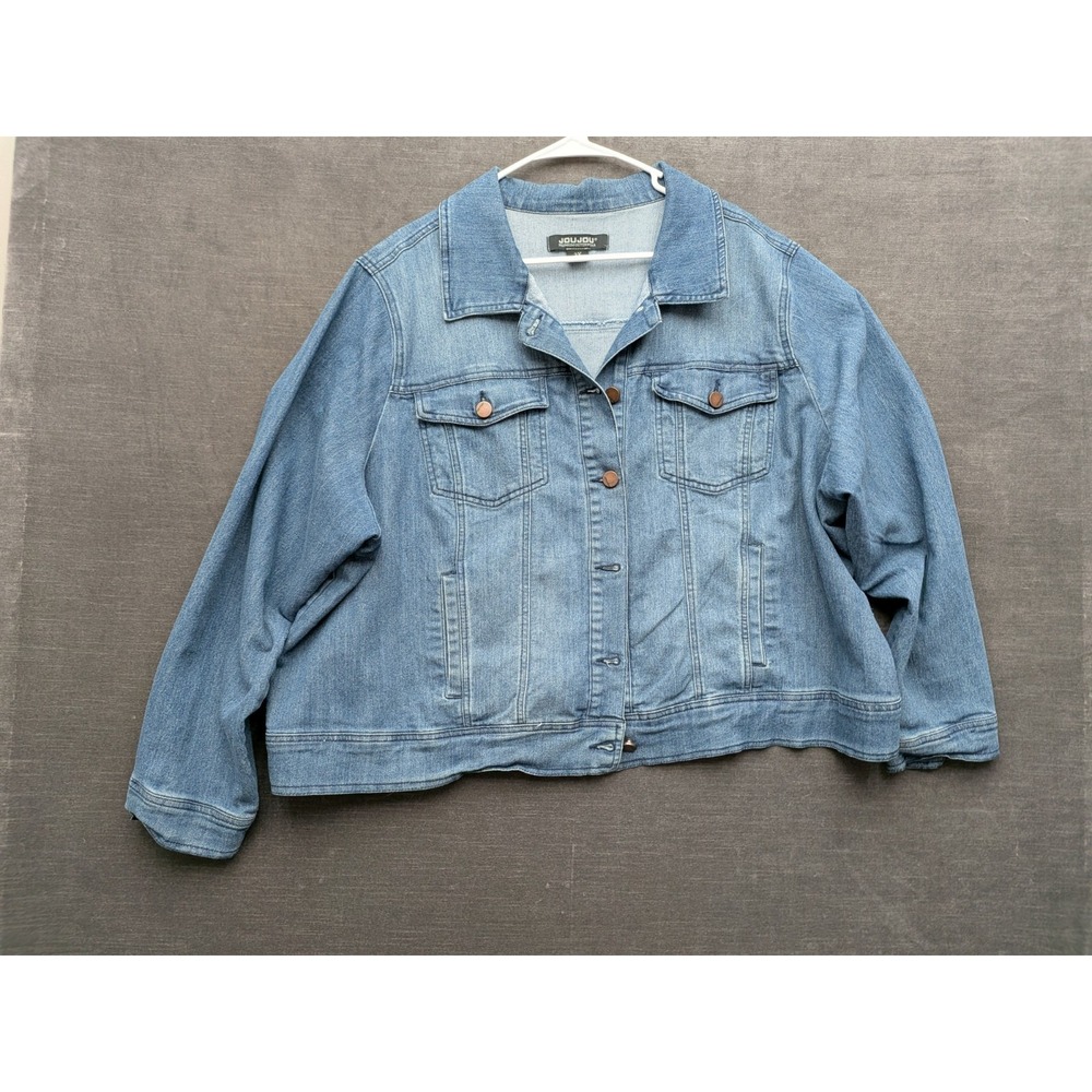 Vintage JouJou Jean Jacket Blue Denim Stretch Casual Coat Women's Plus Size 3X
